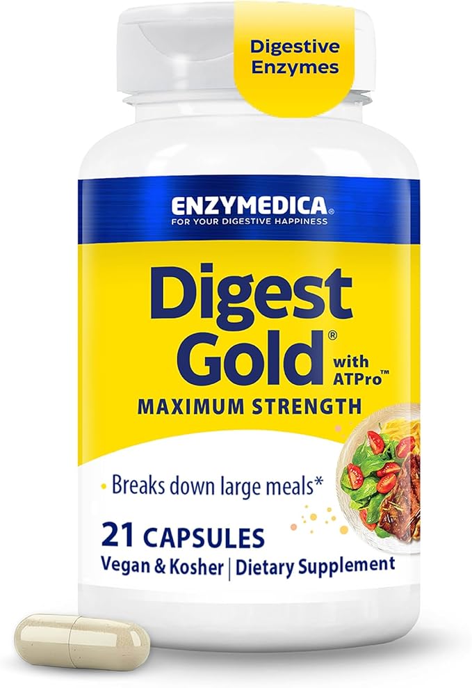 Enzymedica Digest Gold + ATPro, Maximum Strength Enzyme Formula, Fast-Acting, Helps Digest Large Meals, Prevents Bloating and Gas, 21 Capsules
