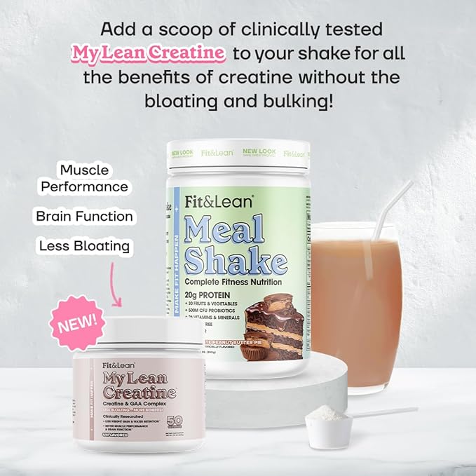 Fit & Lean Meal Shake Meal Replacement with Protein, Fiber, Probiotics and Organic Fruits & Vegetables, Chocolate Peanut Butter Pie, 1lb, 10 Servings