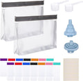 Protein Powder Travel Container Set, Reusable Protein Powder Container Dispenser Supplement with Funnel Spoon Notes 14PCS Single Dose Bags and 2PCS Large Standable Zip Bags for Workout Fitness Travel