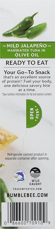 Bumble Bee Prime Protein on the Run Tuna Snack Kit - Gourmet Tuna Marinated in Olive Oil & Mild Jalapeno with Crackers and Serving Utensil - 20g of Protein Per Serving, Easy Open Can