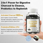 Activated Charcoal Gummies 1200mg, with Organic Coconut Shell Charcoal & 2 Billion Probiotics, Natural Gas & Bloating Relief, Digestive Support, Non-GMO, Vegan, Gluten Free, Blueberry Flavor, 60Ct