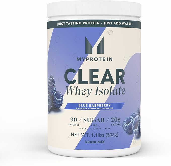 Myprotein Clear Whey Isolate Protein Powder, 20 Servings (1.1lbs) Blue Raspberry, 20g Protein per Serving, Naturally Flavored Drink Mix, Daily Protein Intake for Superior Performance