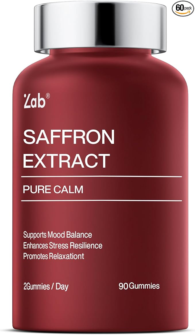 ZAB Saffron Supplements Gummies, Saffron & Rhodiola Rosea Extract Sugar-Free Supplement with Vitamin D3 & B6, Support Mood, Focus, Eye for Men & Women, 60 Gummies, 30 Servings