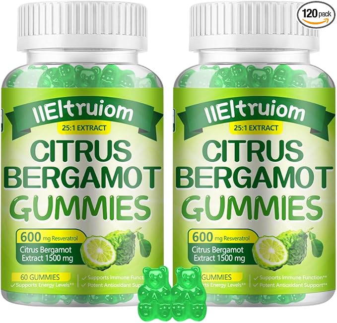 Citrus Bergamot 1500mg, Citrus Bergamot Gummies for Healthy Cholesterol, Bergamot Supplements 25:1 Extract from Italy Bergamot, Resveratrol & Niacin - Gluten Free, 120 Count