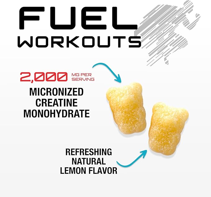 Creatine Gummies - 2000mg per serving Creatine Monohydrate Chewables - Best Micronized, Sugar Free Creatine for Men & Women - Supports Lean Muscle, Strength, Energy, & Endurance - 60 Lemon Gummies