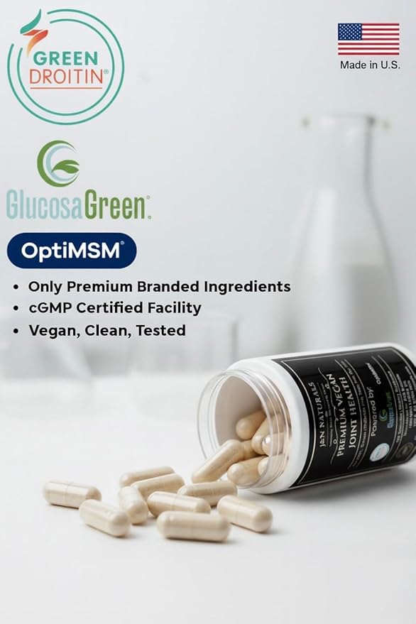 Vegan Glucosamine Chondroitin MSM Joint Support Supplement for Women and Men. Snow Mushroom Chondrotin Sulfate OptiMSM® Mobility, Cartilage & Flexibility Support Shellfish-Free, Non-GMO 120 Capsules