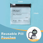 Serfeymi 48 Pcs Pill Pouch Bags for Travel Reusable Plastic Bags 3x3 Inch 12 mil (Double Sided) Translucent Zippered Pill Pouches for Medicine with Slide Lock & Writable Label, 1 Pc Marker-Green+Black