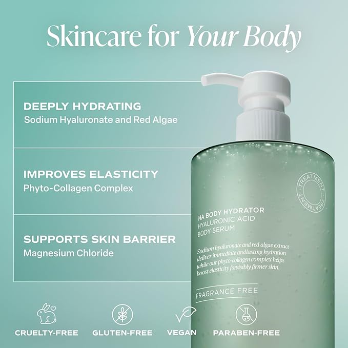 Saltair Hyaluronic Acid Body Serum – Hydrating Body Lotion for Smoother Looking Skin – Sheer Gel Moisturizer with Sodium Hyaluronate & Red Algae – Fragrance-Free HA Hydrator – 13oz Pump Bottle