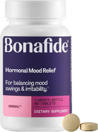 Serenol by Bonafide. Relief from Hormonal Mood Swings, Irritability, & PMS Bloating. — 1-Month Supply (60 Tablets)