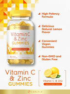 Carlyle Vitamin C and Zinc Gummies | 70 Count | Lemon Flavor | Vegan, Non-GMO, and Gluten Free Supplement