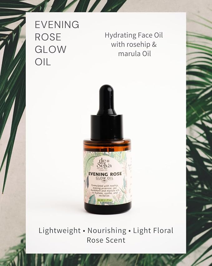 DeSelva Evening Rose Glow Oil – Hydrating Face Oil with Squalane, Rosehip & Marula Oil | Lightweight & Nourishing for All Skin Types | Floral Rose Scent | 1 fl oz