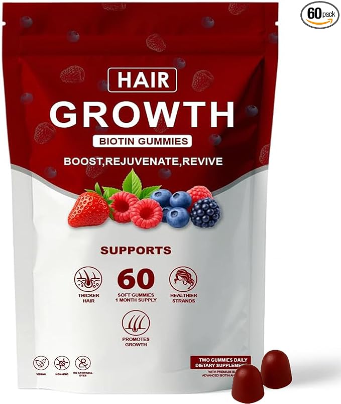 Lumin Hair Growth Gummies – with Biotin, Vitamin C & E, Rosemary, Saw Palmetto – Supports Healthy Hair Growth & Strength, Skin & Nail Care – Mixed Berry Flavor, 60 Gummies (1)