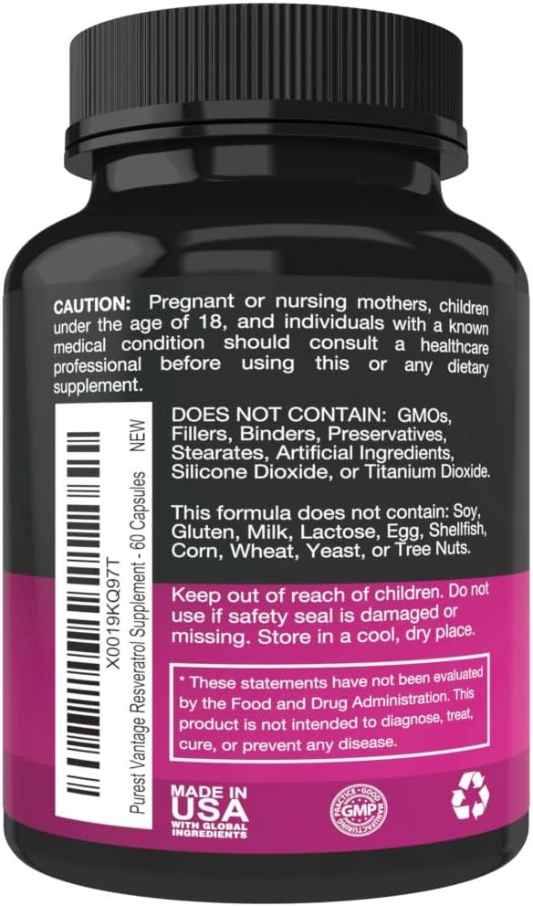 Resveratrol Supplement - Potent 1400mg Formula with Trans Resveratrol, Quercetin, Grape Seed, Green Tea, Acai and Red Wine Extract - 60 Veggie Capsules