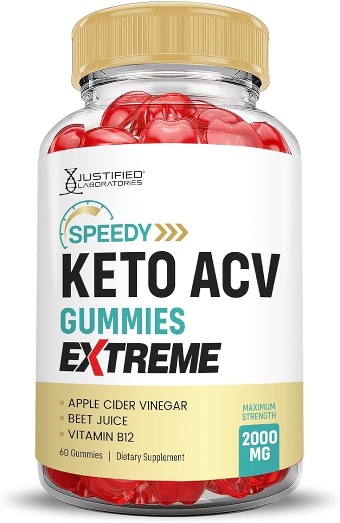Justified Laboratories Speedy Keto ACV Gummies Extreme 2000MG Speedy Keto Gummies Advanced Formula Apple Cider Vinegar with Pomegranate Beet Juice Powder B12 Vegan Non GMO 60 Gummys