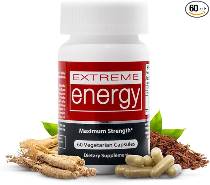 Herbal Nitro Extreme Energy Pills - 6 to 10 Hour Boost, No Crash or Jitters Maximum Strength Natural Energy Supplement for Women & Men - Fatigue, Focus & Motivation (60 Count)