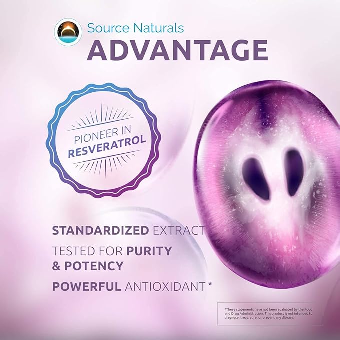 Source Naturals Resveratrol 200 mg for Heart and Healthy Aging* - 200 mg -30 Vegan Capsules