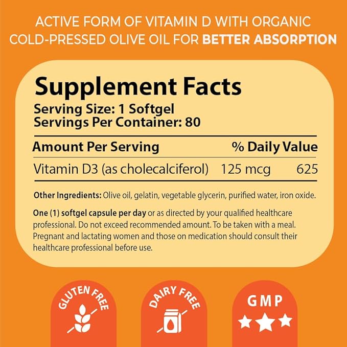 Pharma Nord D-Pearls 5000 iu (125 mcg) High Potency Vitamin D3 – High Absorption Mini Softgels in Organic Olive Oil, Immune, Bone, & Muscle Support, Non-GMO, Gluten-Free, 80 Count