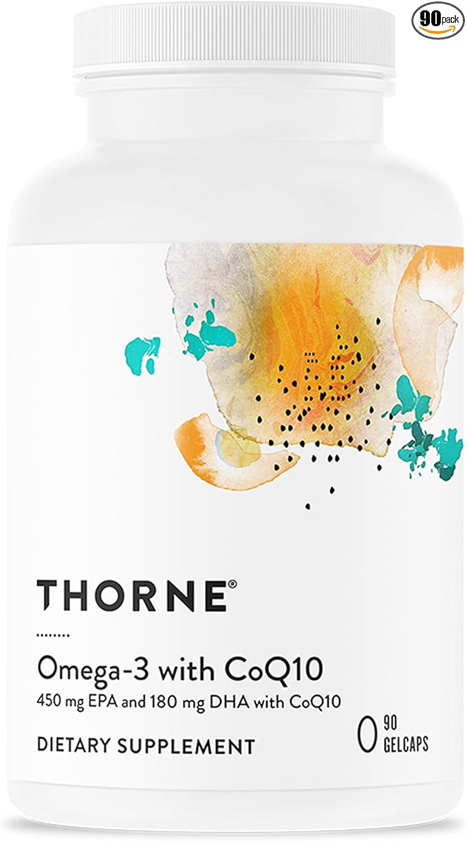 THORNE - Omega-3 with CoQ10 - Fish Oil Supplement with EPA & DHA from Sustainably Sourced Fish - Supports Brain, Skin, Joint & Heart Health* - Third-Party Certified - Gluten & Dairy-Free - 90 Softgels