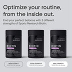 Sports Research® Biotin 5,000mcg with Organic Coconut Oil - Biotin (Vitamin B7) for Healthy Skin and Hair Support* - for Women and Men - Vegan, Non-GMO, Gluten & Soy-Free - 120 Veggie Softgels