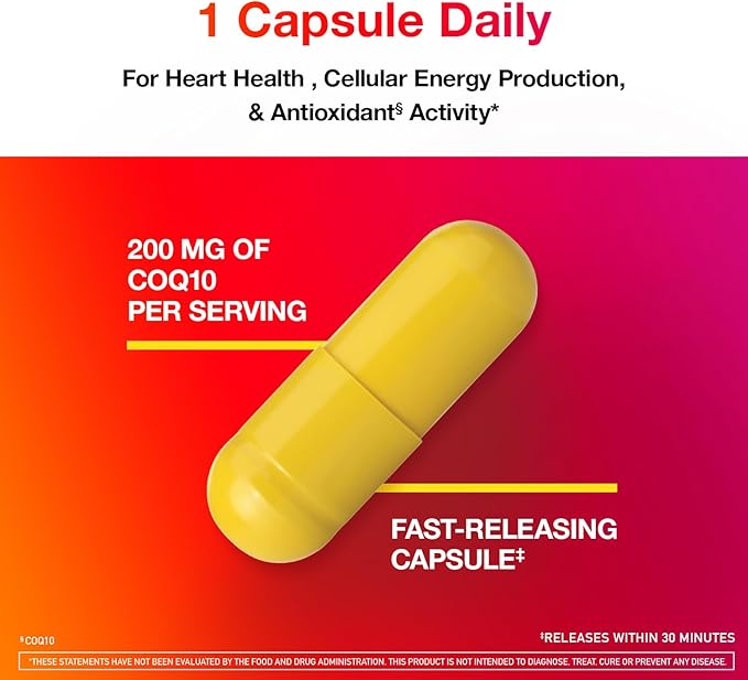 MegaRed Advanced CoQ10 Supplements- 200mg Per Serving, Powerful Antioxidant that Supports Cellular Energy Production and Protects Against Free Radicals*- 30 Coenzyme Q10 Capsules, 30 Servings