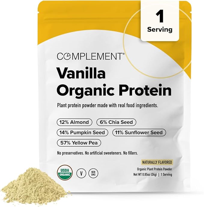 Complement Vegan Vanilla Protein Powder - Organic Protein Low Carb, Low Calorie, Sugar Free, Soy Free, Non-GMO, Gluten Free, Non Dairy - 15g Yellow Pea, Pumpkin Seed Protein Powder (1 Serving)