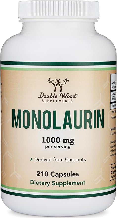 Monolaurin Immune Support Supplement 1,000mg per Serving, 210 Capsules (Vegan Safe, Non-GMO, Gluten Free) Immune Booster for Adults, Immune System Defense by Double Wood