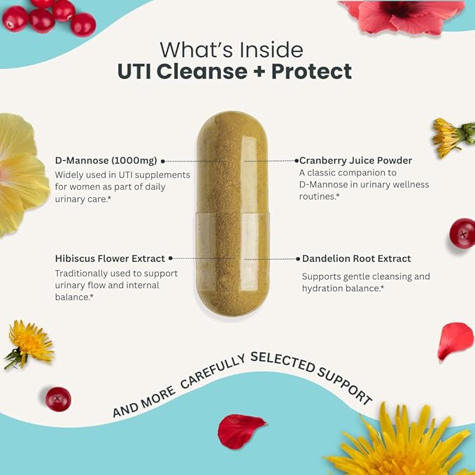 UTI Cleanse + Protect (3 Pack) Urinary Tract Support with D-Mannose, Cranberry, Hibiscus & Dandelion | Advanced Formula, Dietary Supplement - Non-GMO, Made in USA, GMP Certified