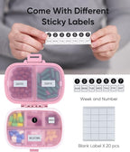 Holii Travel Pill Organizer, 8 Compartments Portable Pill Case, Daily Pill Box to Hold Vitamins, Small Pill Container for Pocket Purse Medicine Organizer（Pink）