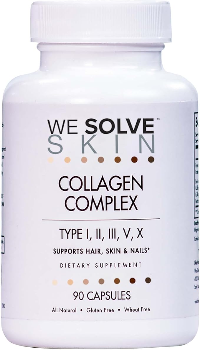 Multi Collagen Peptides Pills for Women & Men – 5 Types (I, II, III, V, X) – Marine, Chicken & Bovine Collagen – Supports Hair, Skin, Nails, Joints & Bones – Gluten-Free Capsules (90 Count)