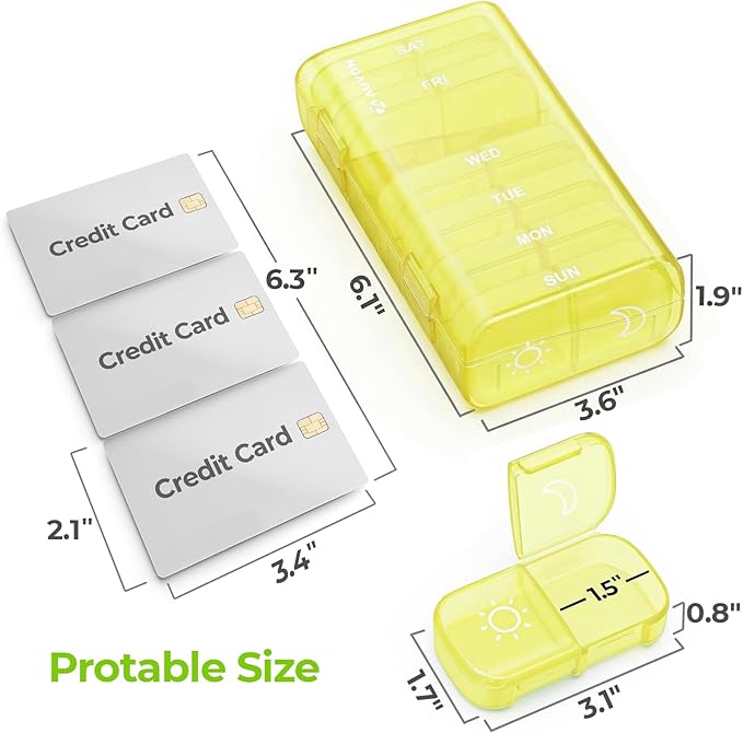 AUVON XL Weekly Pill Organizer 2 Times a Day, Pill Box 7 Day with One-Side Large Openings for Easy to Use, Black Privacy Protection AM PM Pill Case for Medication, Vitamins, Fish Oils, Supplements