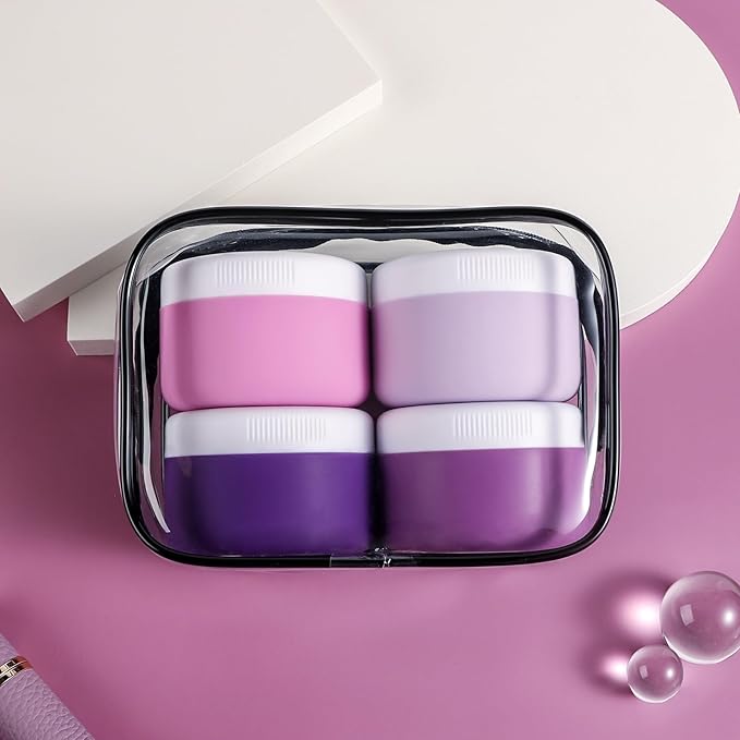 kuangre Travel Containers for Toiletries, Silicone Cream Jars BPA-Free, Leak-proof 1.35oz Travel Size Containers, Portable Size Silicone Jars with Lid for Cosmetic Face Hand Body Cream (4 Pack)