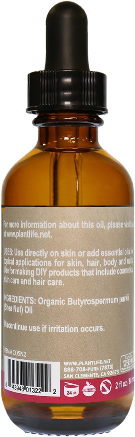 Plantlife Shea Nut Carrier Oil - Cold Pressed, Non-GMO, and Gluten Free Carrier Oils - for Skin, Hair, and Personal Care - 2 oz