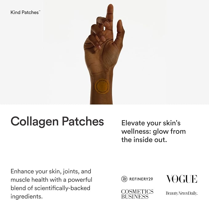 Kind Patches Collagen Patches - Skin Firming with Vitamin C, Amino Acids - Nature's Hyaluronic Acid for Hydration, Healthier Hair and Nails - 30 Count