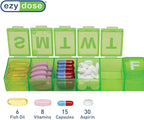 EZY DOSE Weekly (7-Day) Pill Case, Medicine Planner, Vitamin Organizer Box, Convenient and Easy to Use, X-Large Compartments, Travel Friendly, Color May Vary (Randomly Selected), BPA Free