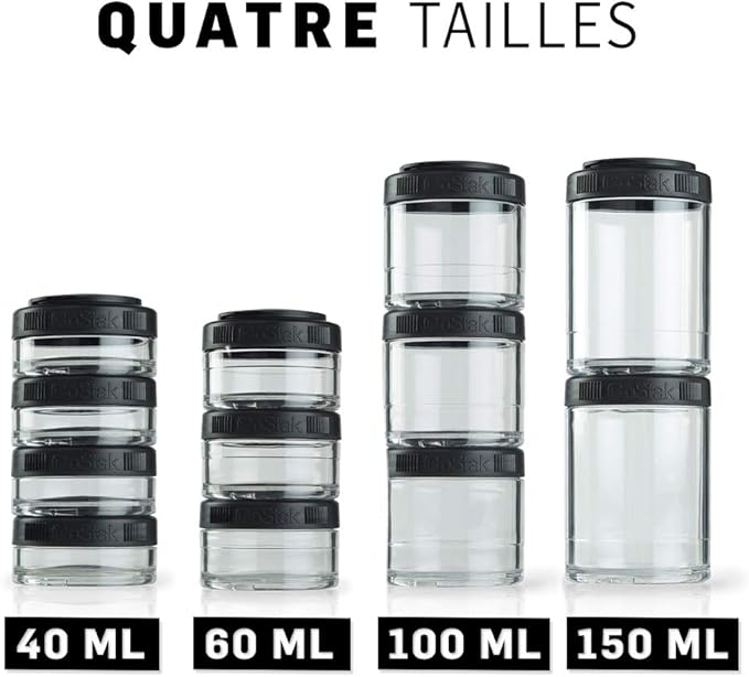 BlenderBottle GoStak Twist n' Lock Storage Jars, 40cc 4-Pak, Black