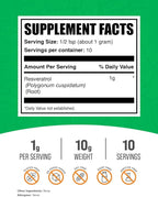 BulkSupplements.com Resveratrol Powder - Resveratrol Supplement, from Polygonum Cuspidatum - Antioxidant, Gluten Free, 1g per Serving, 10g (0.35 oz) (Pack of 1)