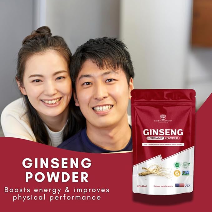 Organic Ginseng Powder, Pure Panax Ginseng Root Powder | Natural Energy, Focus & Immune Support | Korean Herbal Adaptogen | Non-GMO, No Fillers, Smoothie-Ready Superfood.