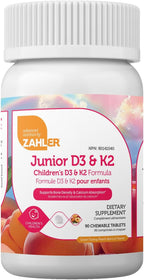 Zahler - Junior Vitamin D3 + K2 Chewable Tablets for Kids| Vitamin D for Kids 2000 IU | Delicious Vitamin D K2 Chews to Support Healthy Bones & Teeth - Kosher, Less Sugar Than Gummies (90 Count)