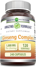 Amazing Formulas Ginseng Complex - 1000 Mg Per Serving, Capsules (Non-GMO,Gluten Free) Supports Healthy Immune System - Supports Energy Production - Boosts Mental Alertness. (240 Count)