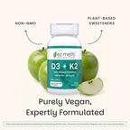EZ Melts Dissolvable Vegan Vitamin D3 + K2 5,000 IU - Bone & Heart Health Support - Immune Function Support - No Artificial Flavors - Non-GMO - Green Apple - 180 Dissolvable Tablets (180 Servings)