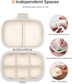 Travel Pill Organizer, 6+2 Extra Large Compartments Portable Pill Case, Daily Pill Box to Hold Vitamins, Small Pill Container for Pocket Purse Medicine Organizer（Beige）