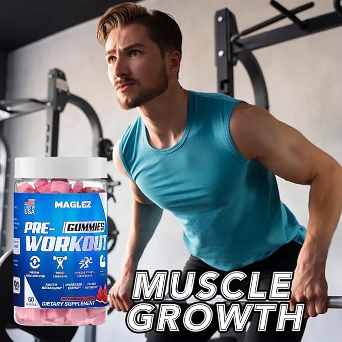 Pre Workout Gummies for Men & Women, PreWorkout Gummy with Beta Alanine | Organic Caffeine | Chromium Picolinate | Gluten free, Vegan, increased energy, faster metabolism & recovery (60 gummy)