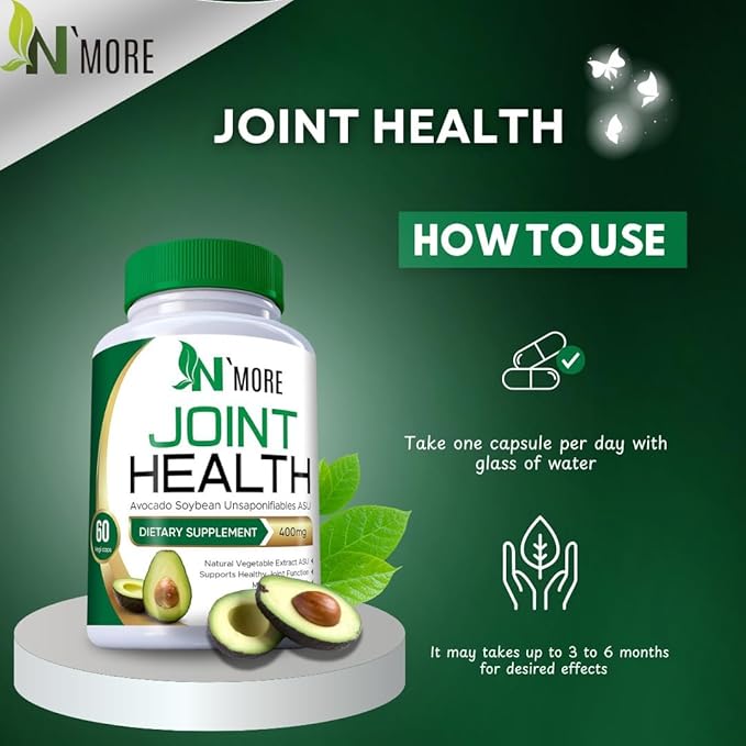 N'More Avocado Soybean Unsaponifiables Joint Health Supplement 400 mg, Non-GMO, Dairy, Gluten & Shellfish Free, 60 Day Supply, One Capsule Per Day
