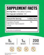 BulkSupplements.com Cranberry Powder - Cranberry Supplements for Women & Men, Air Dried Cranberries - Unsweetened & Gluten Free, 5g per Serving, 1kg (2.2 lbs) (Pack of 1)
