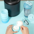 Baderke 2 Pcs Protein Powder Containers with Funnels Stand, 5 and 3 Layers Stackable Powder Supplement Travel Container Formula Organizer Storage Powders Holder for Travel Workout Fitness(Blue)
