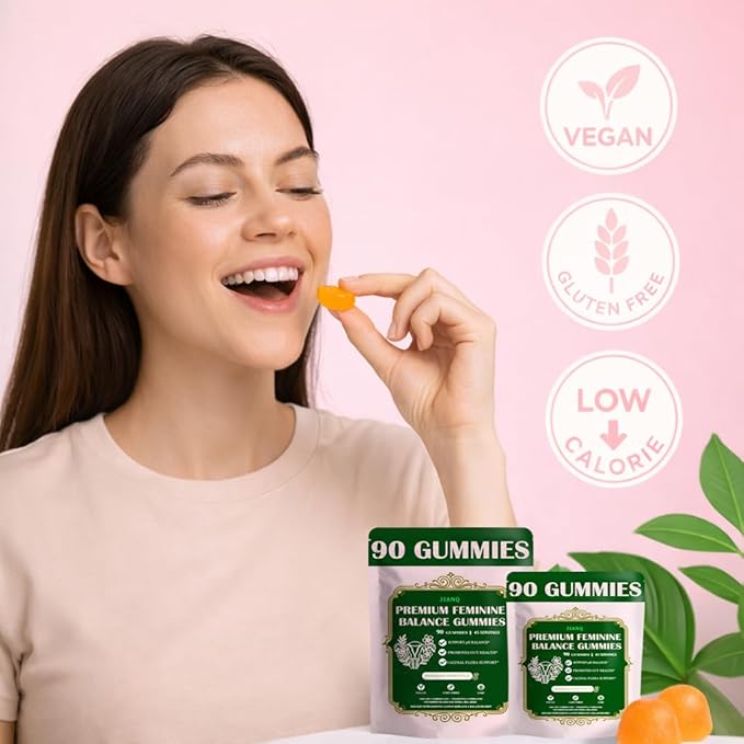 Premium Feminine Balance Gummies for Women - pH Balance Support & Vaginal Probiotic with Hawaiian Pineapple Flavor, Vegan, Gluten-Free – 90 Gummies (45 Servings)