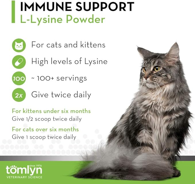 Tomlyn Immune Support Daily L-Lysine Supplement, Fish-Flavored Lysine Powder for Cats and Kittens, 3.5oz