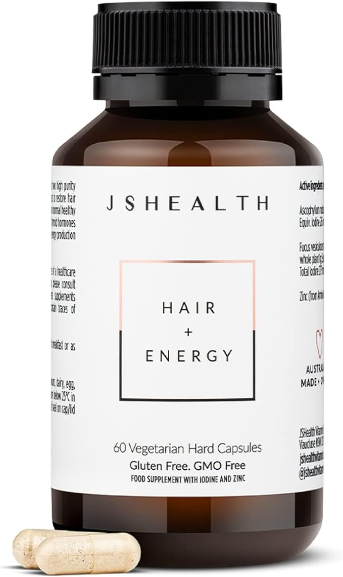JSHealth Hair Growth Vitamins for Women. Hair + Energy with Kelp Iodine and Zinc. Supports Thickness, Strength, Energy. Nutritionist-Formulated (60 Capsules)