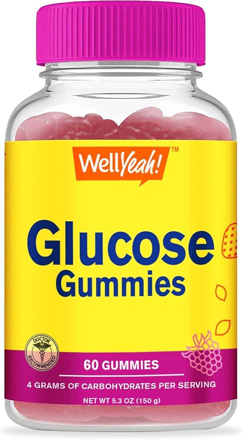 WellYeah Glucose Gummies - 4 Grams of Carbohydrates- Natural Sourced Flavors - Chewable Gummy for Men and Women, Non-GMO, Gluten Free - 60 Count