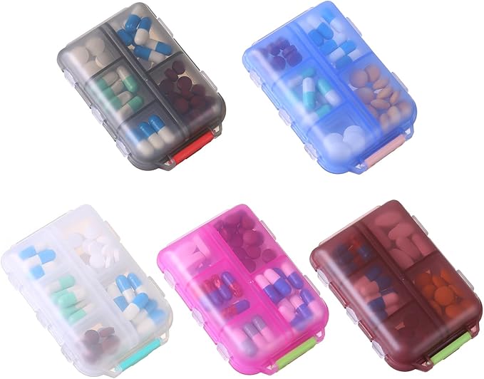 1Pack Travel Pill Organizer - 10 Compartments Pill Case, Compact and Portable Pill Box, Perfect for On-The-Go Storage, Pill Holder for Purse Brown